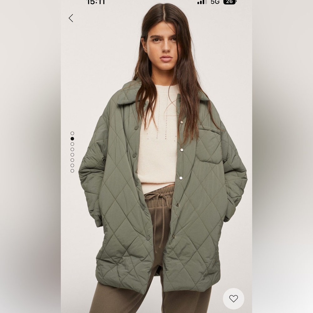 Mango Quilted Oversized Jacket in Olive Green